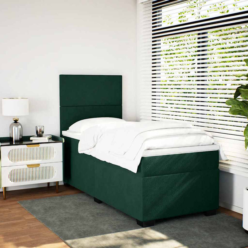 Pat box spring cu saltea, verde închis, 90x190 cm, catifea