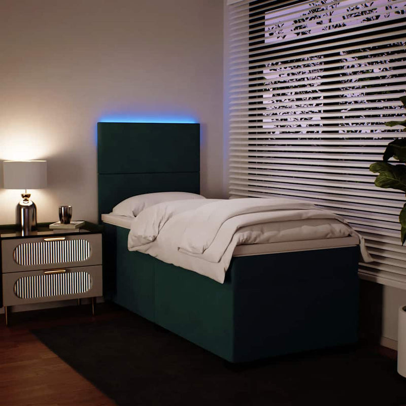 Pat box spring cu saltea, verde închis, 90x190 cm, catifea