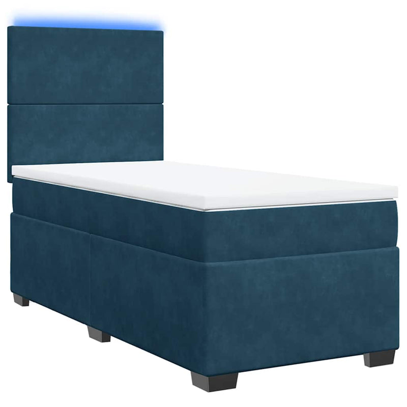 Pat box spring cu saltea, albastru, 90x190 cm, catifea