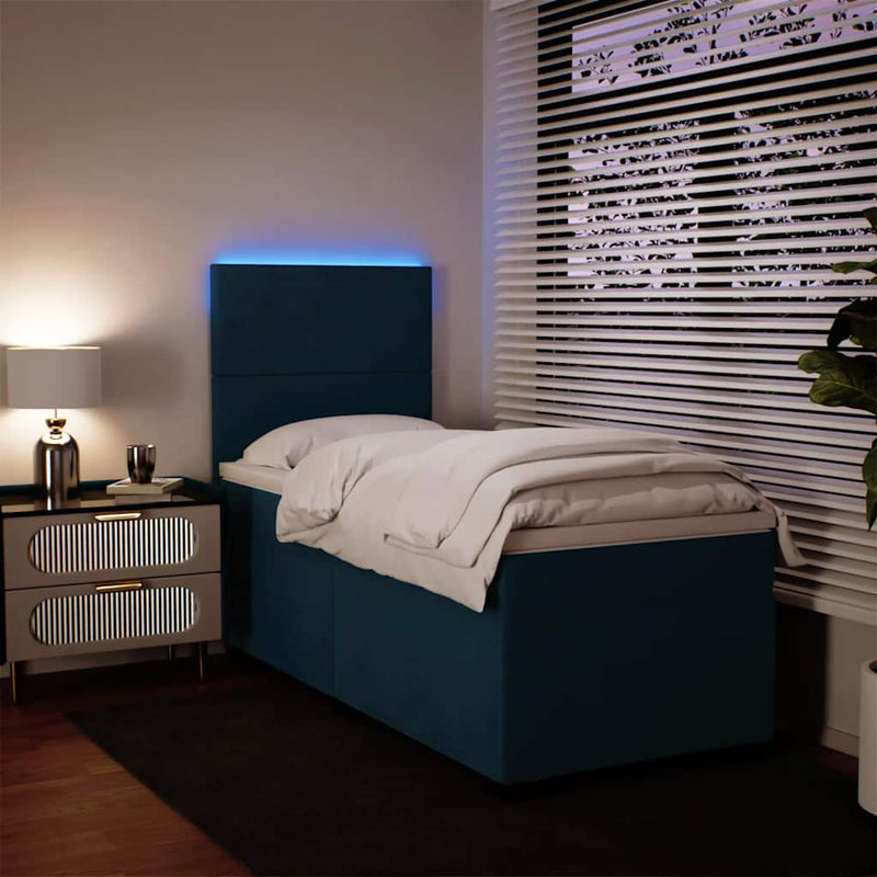 Pat box spring cu saltea, albastru, 90x190 cm, catifea