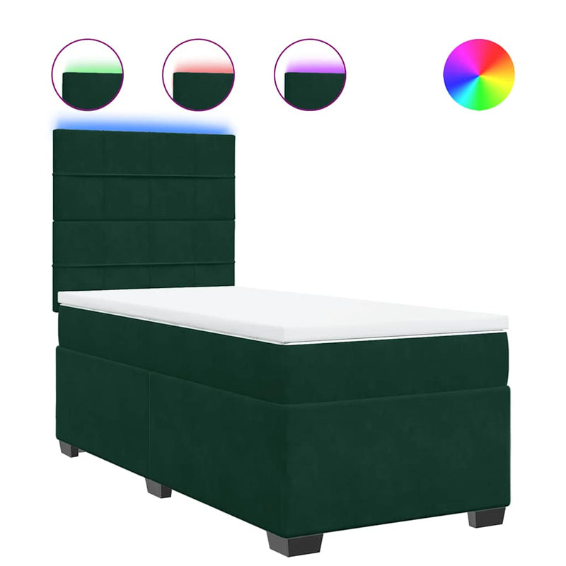 Pat box spring cu saltea, verde închis, 90x190 cm, catifea