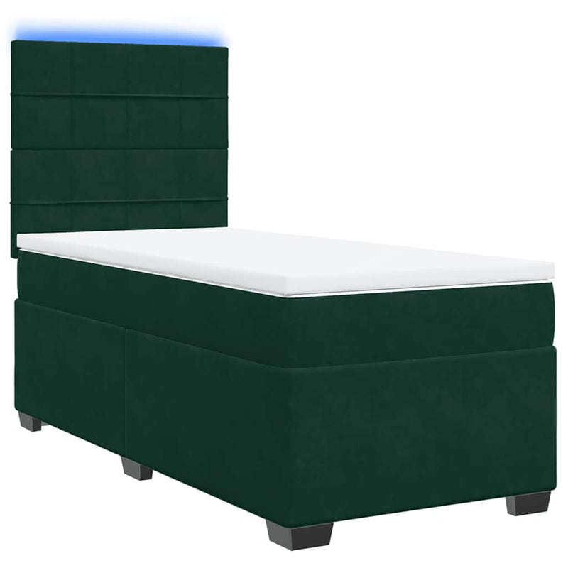 Pat box spring cu saltea, verde închis, 90x190 cm, catifea