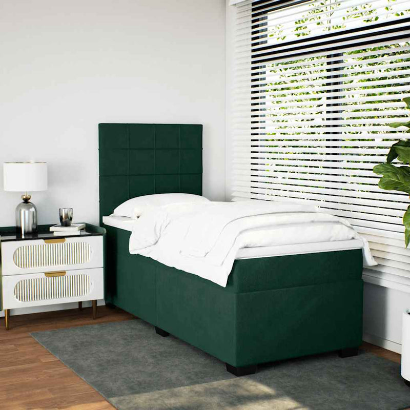 Pat box spring cu saltea, verde închis, 90x190 cm, catifea