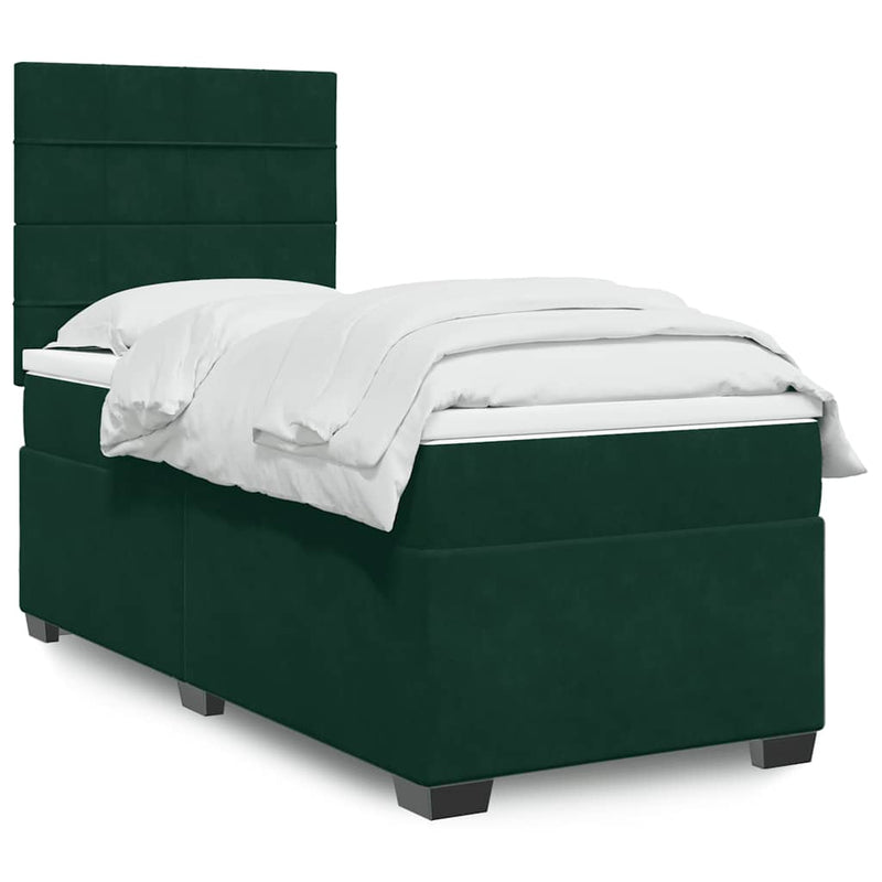 Pat box spring cu saltea, verde închis, 90x190 cm, catifea