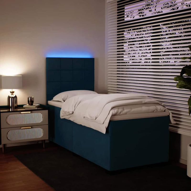 Pat box spring cu saltea, albastru, 90x190 cm, catifea