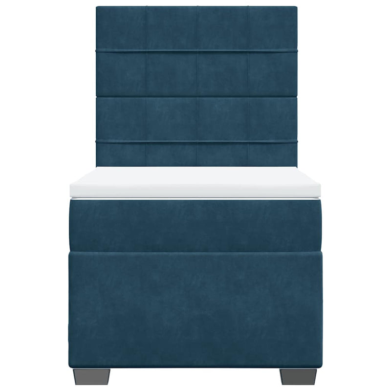 Pat box spring cu saltea, albastru, 90x190 cm, catifea