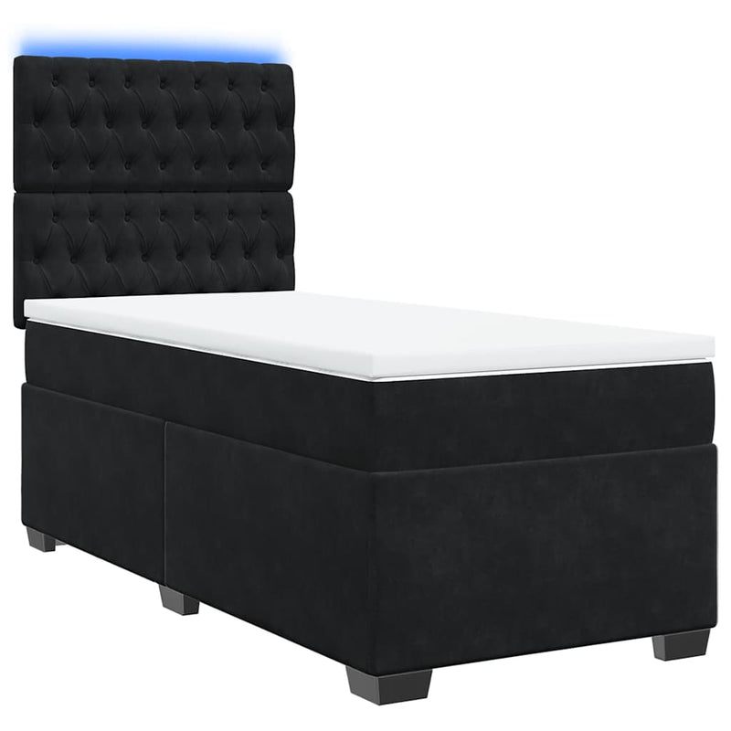 Pat box spring cu saltea, negru, 90x190 cm, catifea