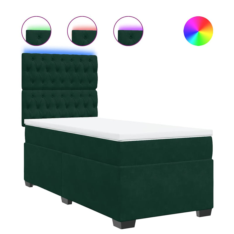 Pat box spring cu saltea, verde închis, 90x190 cm, catifea