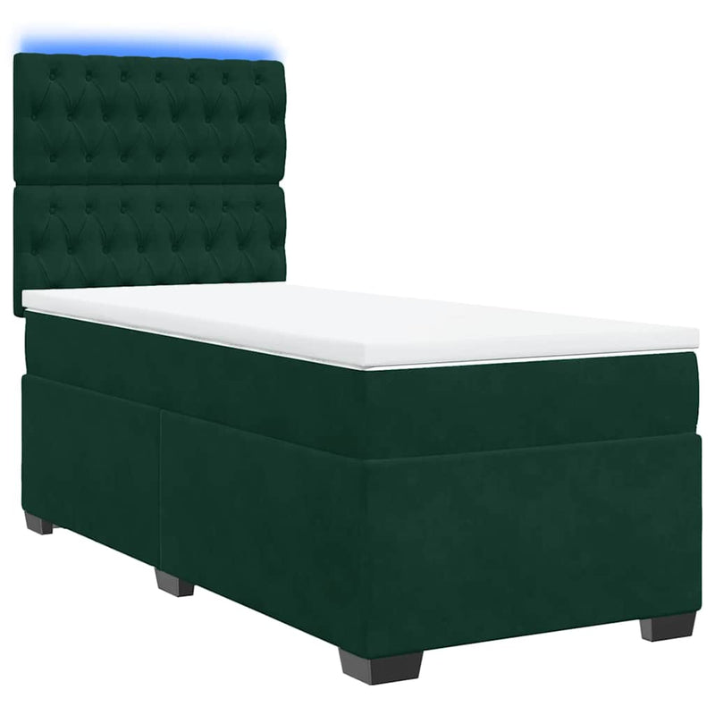 Pat box spring cu saltea, verde închis, 90x190 cm, catifea