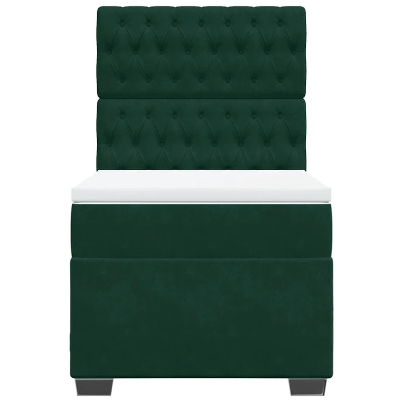Pat box spring cu saltea, verde închis, 90x190 cm, catifea