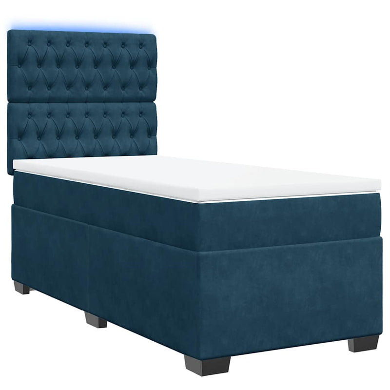 Pat box spring cu saltea, albastru, 90x190 cm, catifea
