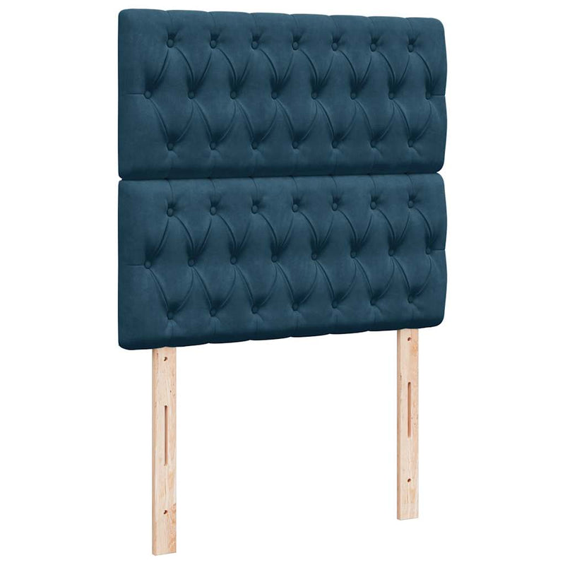 Pat box spring cu saltea, albastru, 90x190 cm, catifea