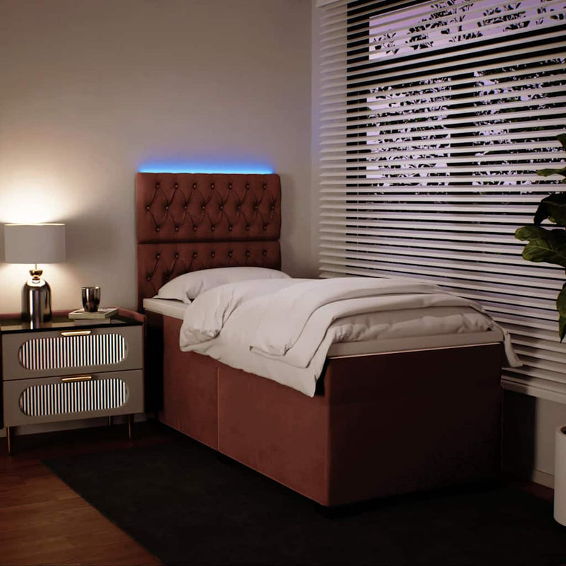 Pat box spring cu saltea, roz, 90x190 cm, catifea