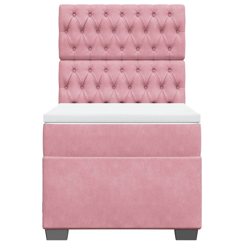 Pat box spring cu saltea, roz, 90x190 cm, catifea