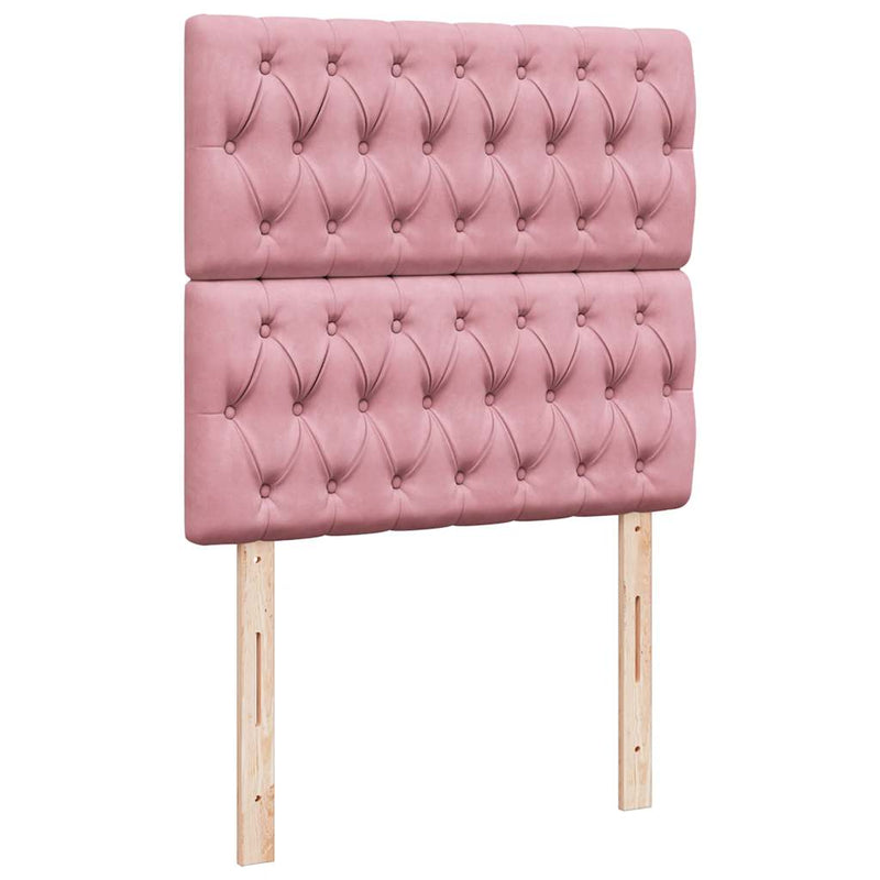 Pat box spring cu saltea, roz, 90x190 cm, catifea