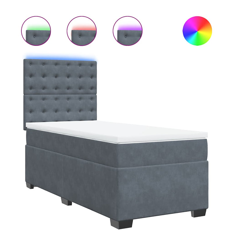 Pat box spring cu saltea, gri închis, 90x190 cm, catifea