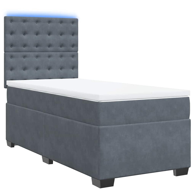 Pat box spring cu saltea, gri închis, 90x190 cm, catifea