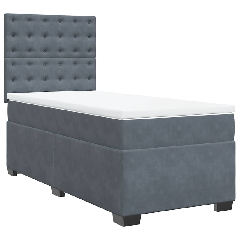 Pat box spring cu saltea, gri închis, 90x190 cm, catifea