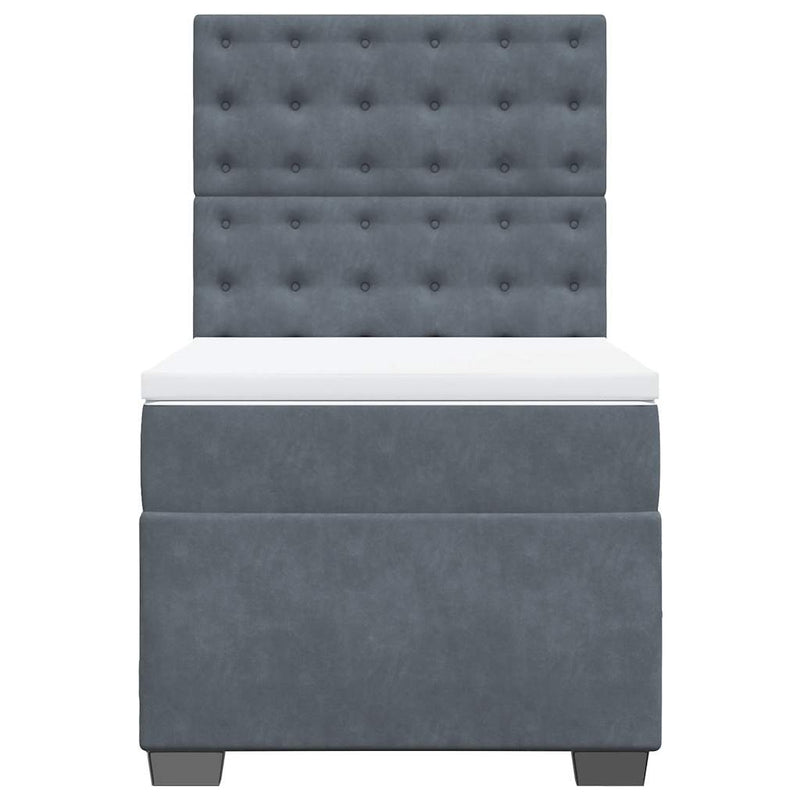 Pat box spring cu saltea, gri închis, 90x190 cm, catifea