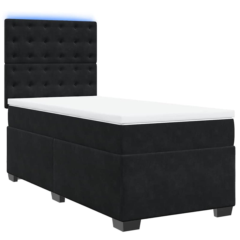Pat box spring cu saltea, negru, 90x190 cm, catifea