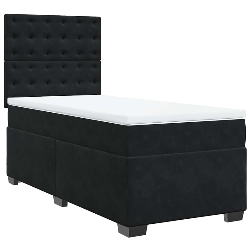 Pat box spring cu saltea, negru, 90x190 cm, catifea
