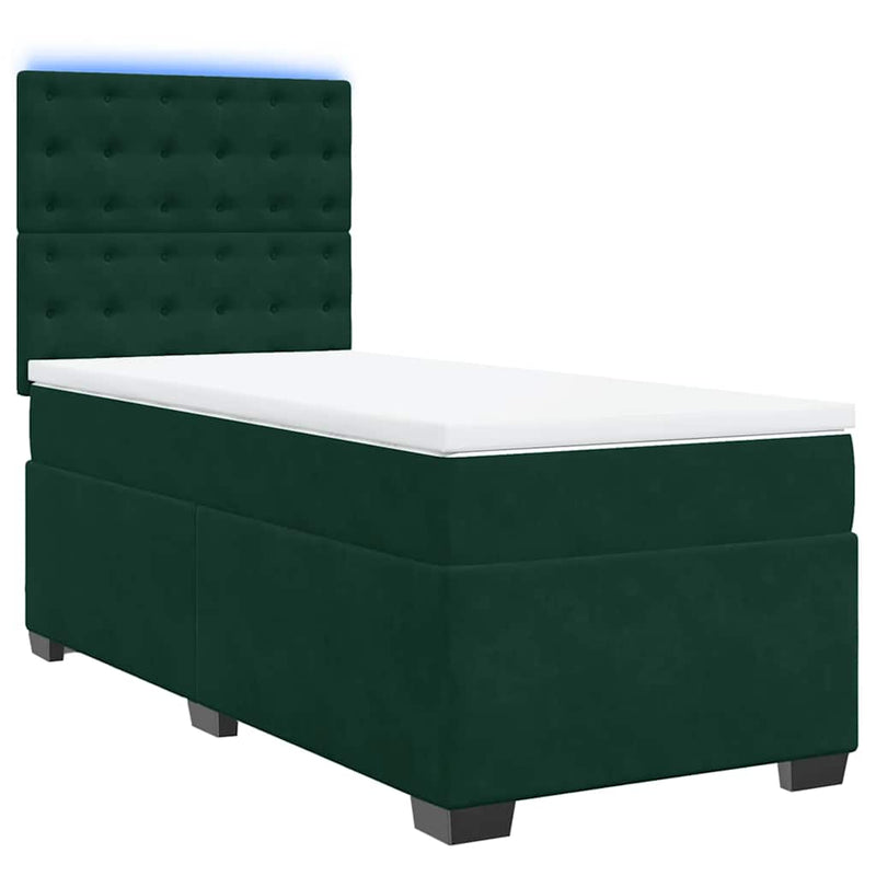 Pat box spring cu saltea, verde închis, 90x190 cm, catifea