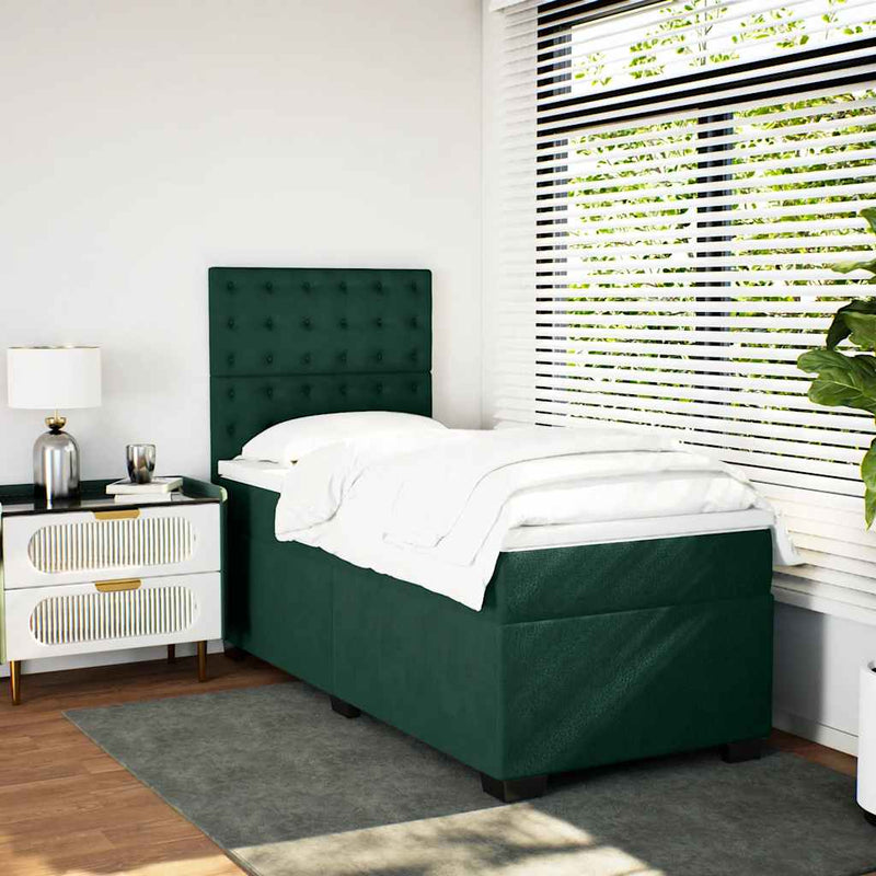 Pat box spring cu saltea, verde închis, 90x190 cm, catifea