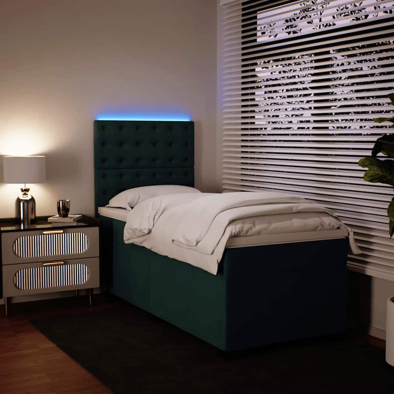 Pat box spring cu saltea, verde închis, 90x190 cm, catifea