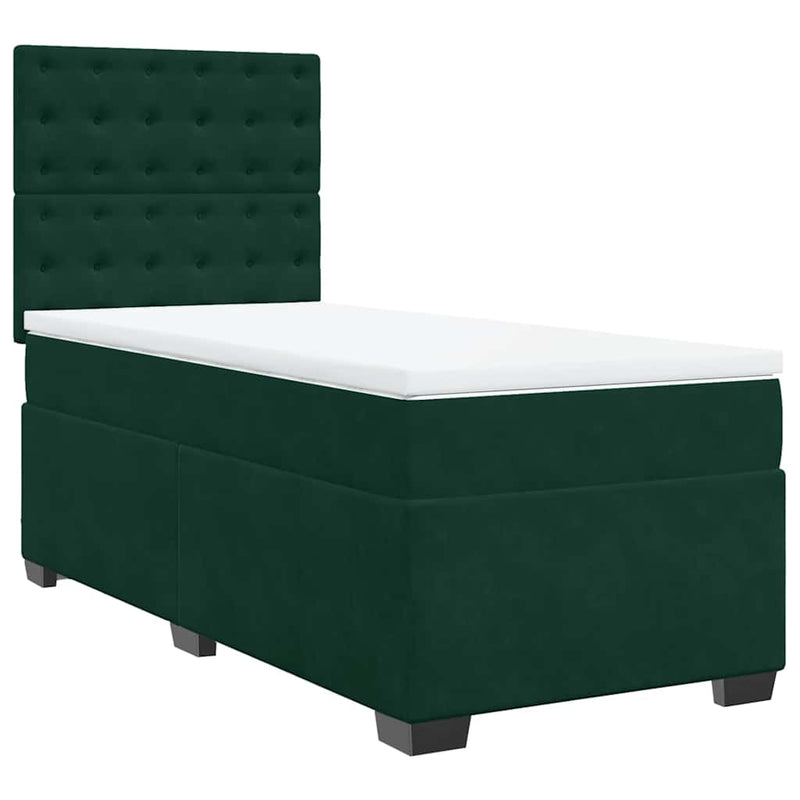 Pat box spring cu saltea, verde închis, 90x190 cm, catifea