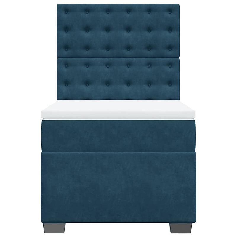 Pat box spring cu saltea, albastru, 90x190 cm, catifea