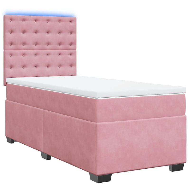 Pat box spring cu saltea, roz, 90x190 cm, catifea