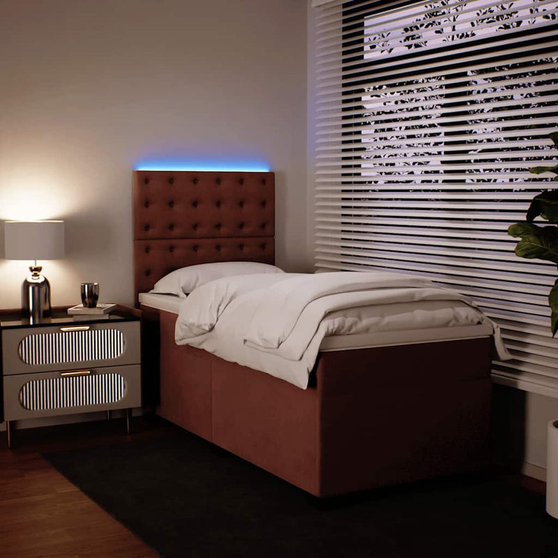 Pat box spring cu saltea, roz, 90x190 cm, catifea
