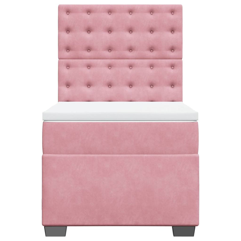 Pat box spring cu saltea, roz, 90x190 cm, catifea