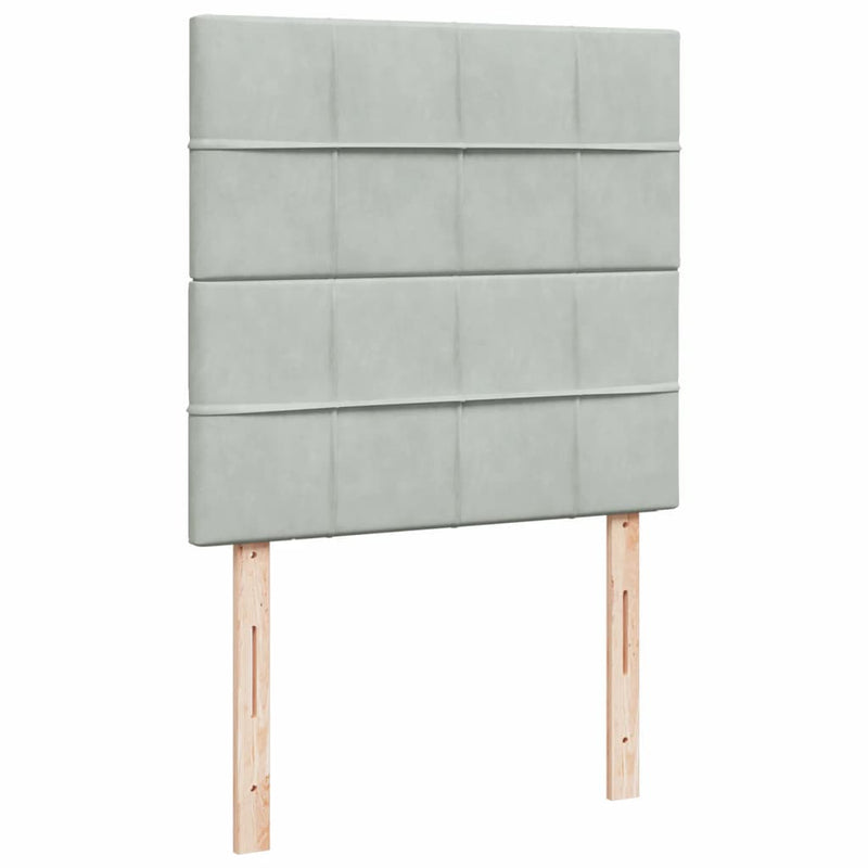 Pat box spring cu saltea, gri deschis, 90x200 cm, catifea