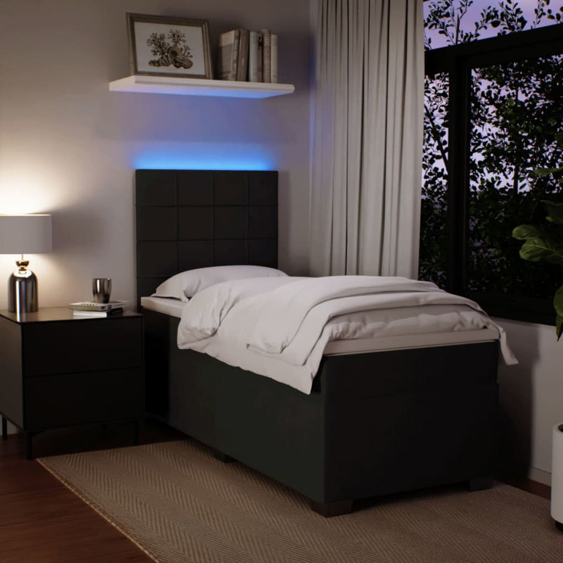 Pat box spring cu saltea, negru, 90x200 cm, catifea