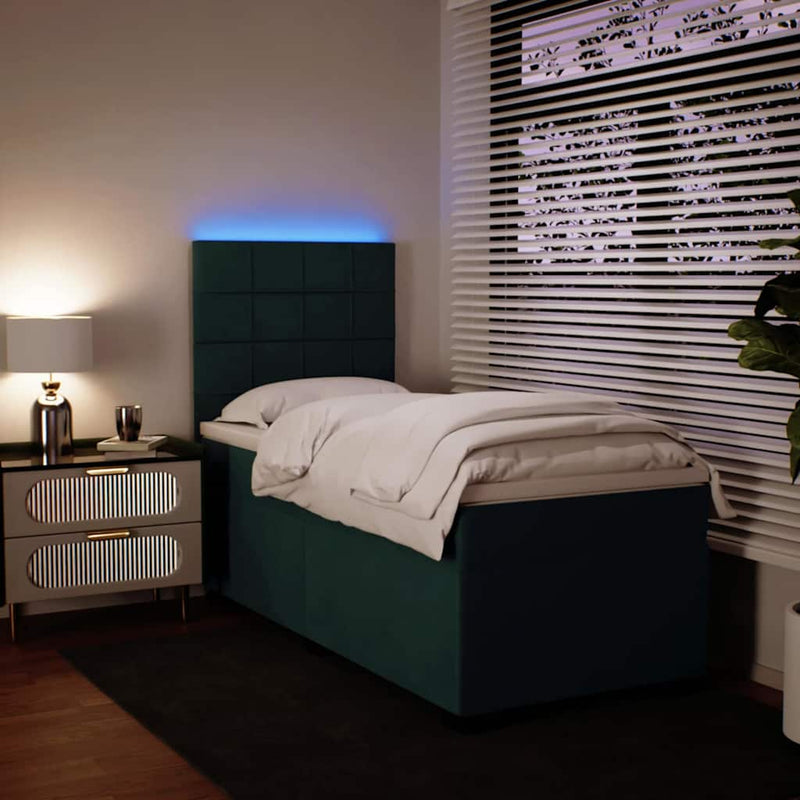 Pat box spring cu saltea, verde închis, 90x200 cm, catifea