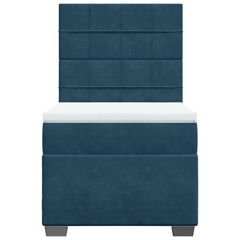 Pat box spring cu saltea, albastru, 90x200 cm, catifea