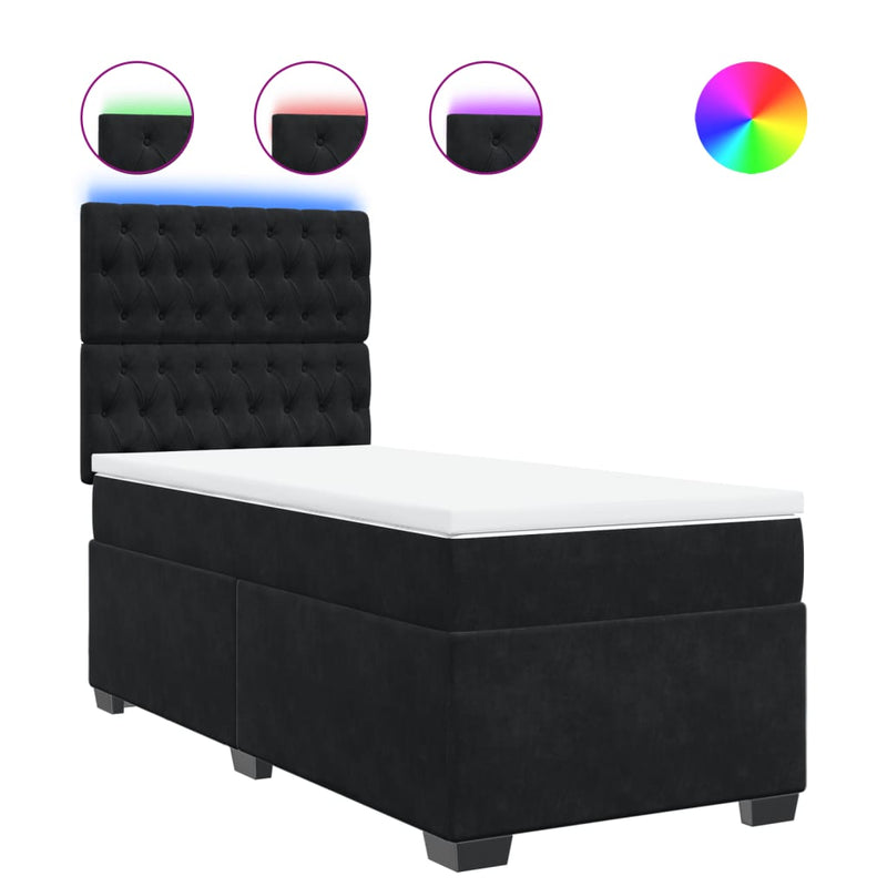 Pat box spring cu saltea, negru, 90x200 cm, catifea