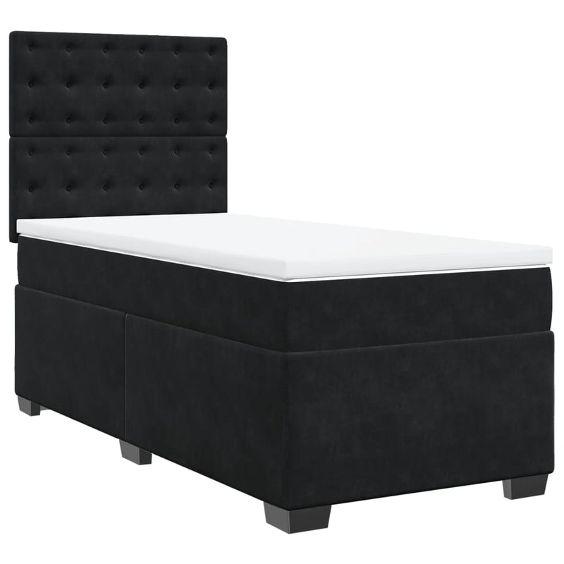 Pat box spring cu saltea, negru, 90x200 cm, catifea