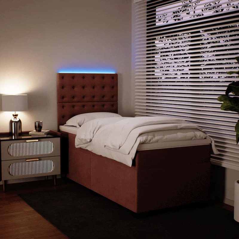 Pat box spring cu saltea, roz, 90x200 cm, catifea