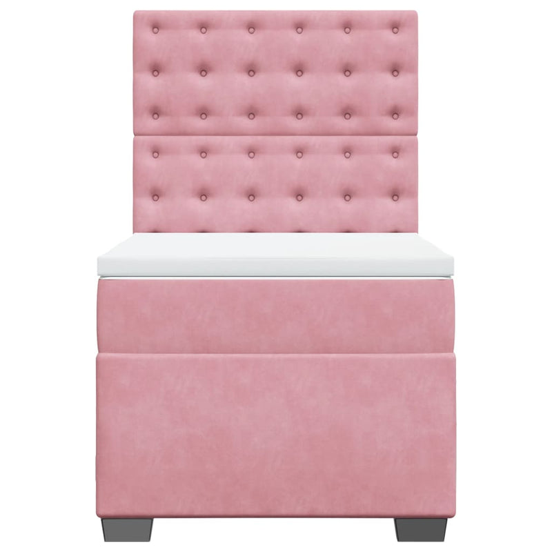 Pat box spring cu saltea, roz, 90x200 cm, catifea