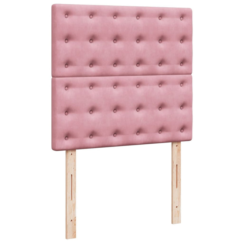 Pat box spring cu saltea, roz, 90x200 cm, catifea