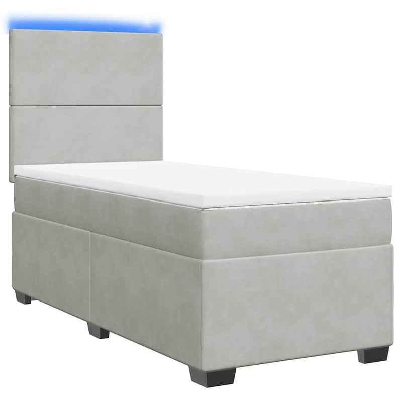 Pat box spring cu saltea, gri deschis, 100x200 cm, catifea