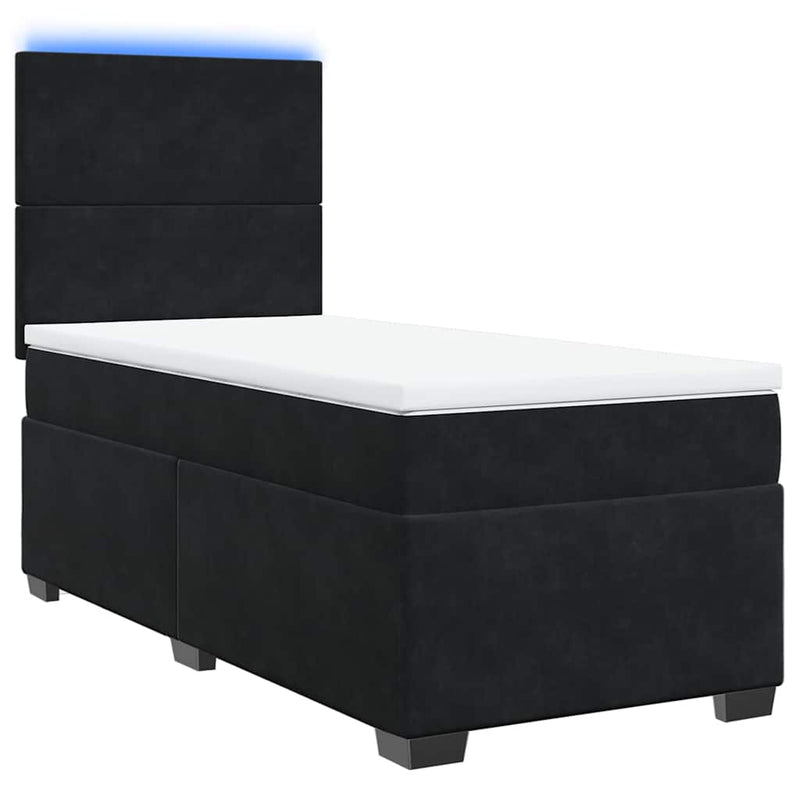 Pat box spring cu saltea, negru, 100x200 cm, catifea