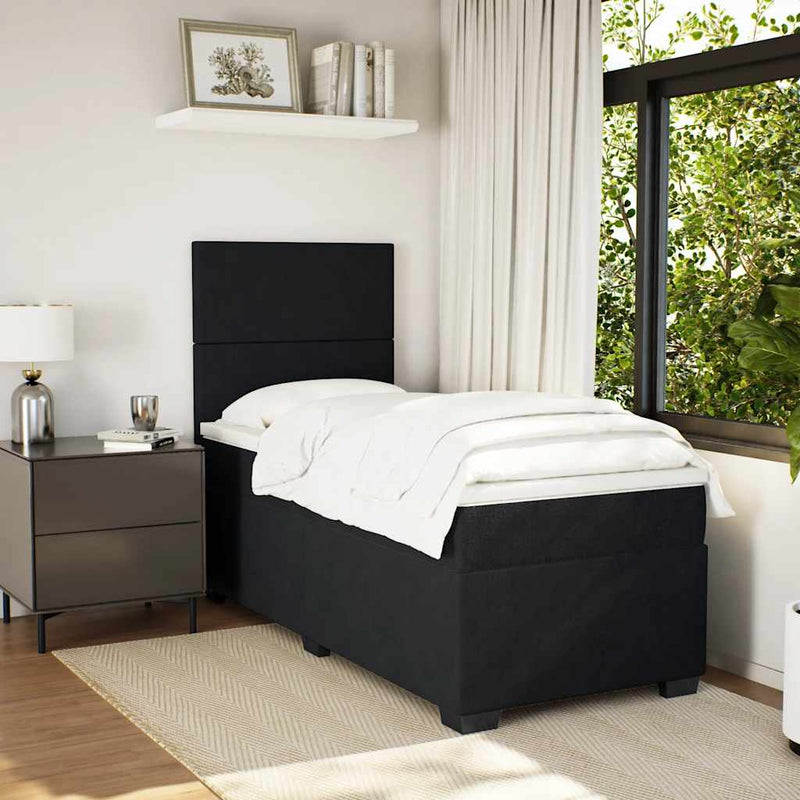Pat box spring cu saltea, negru, 100x200 cm, catifea