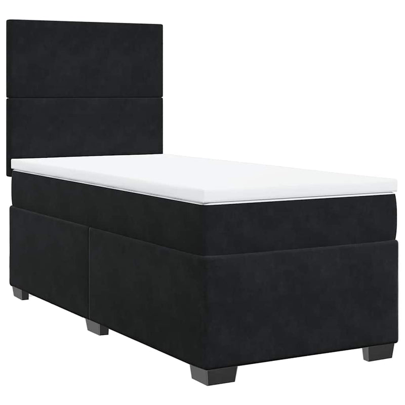 Pat box spring cu saltea, negru, 100x200 cm, catifea