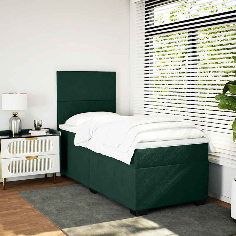 Pat box spring cu saltea, verde închis, 100x200 cm, catifea