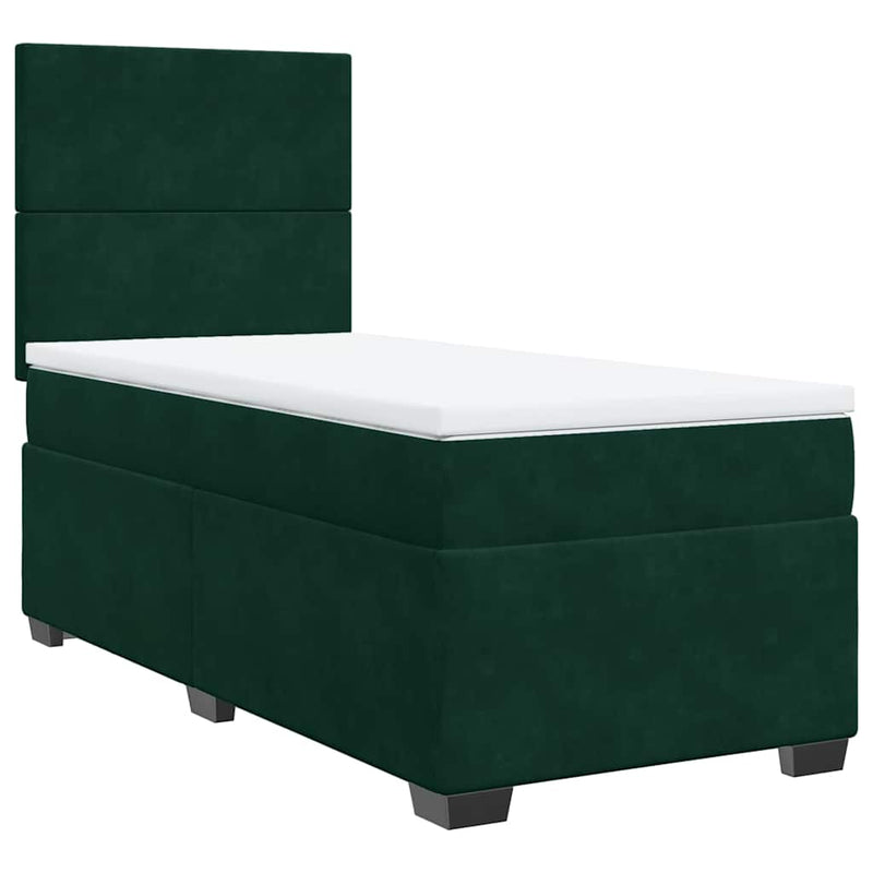 Pat box spring cu saltea, verde închis, 100x200 cm, catifea