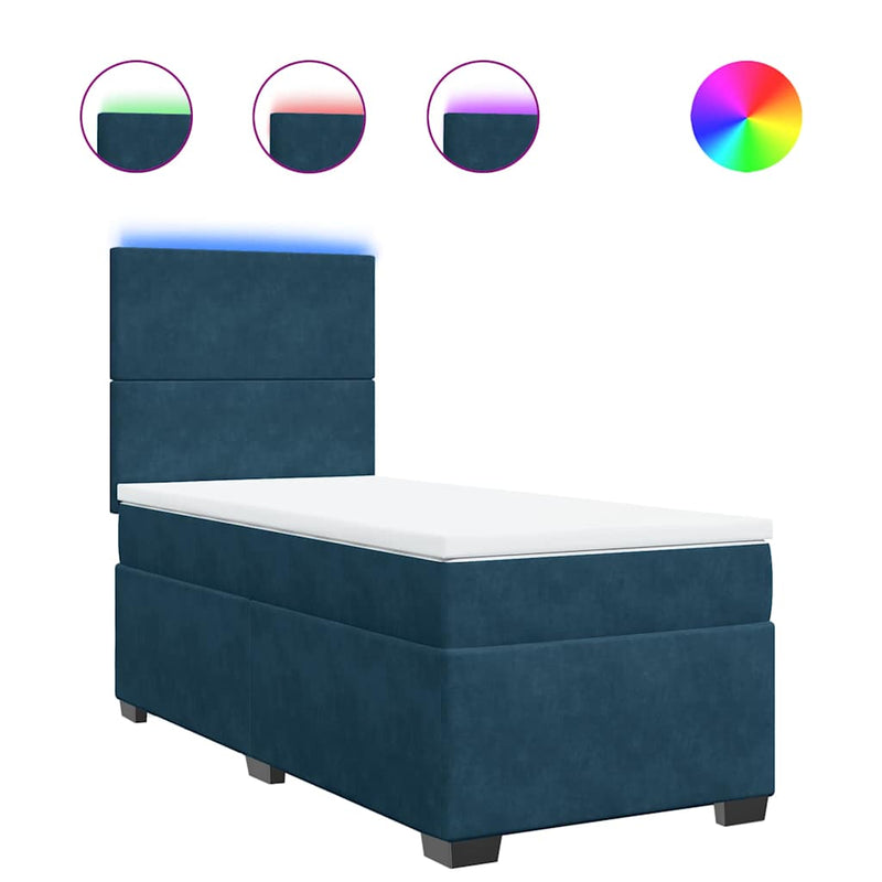 Pat box spring cu saltea, albastru, 100x200 cm, catifea