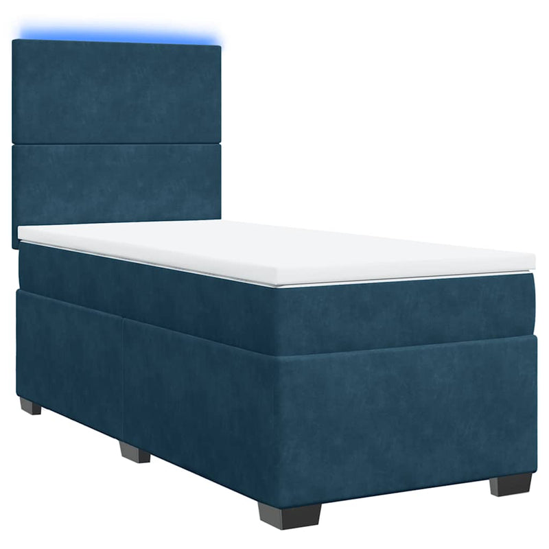 Pat box spring cu saltea, albastru, 100x200 cm, catifea